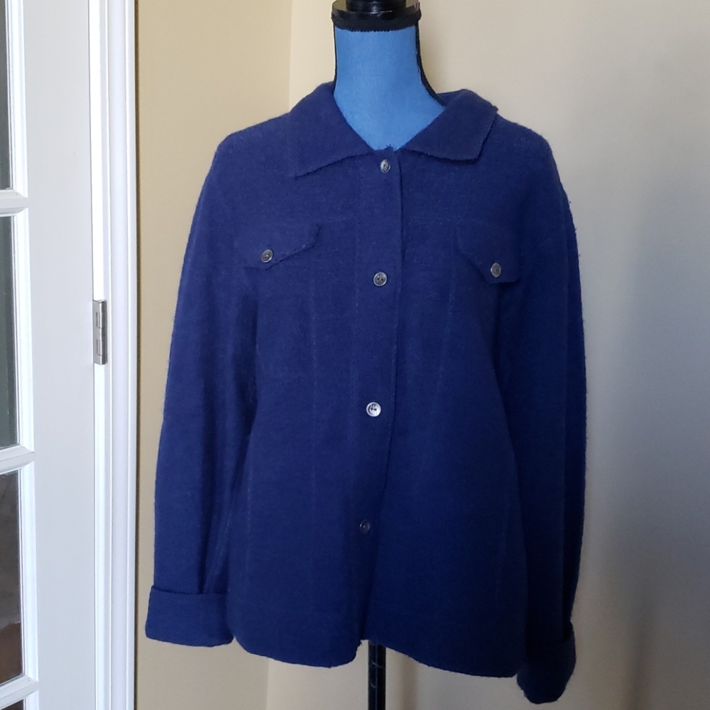 Classic Navy Button-Front Women's Sweater Jacket